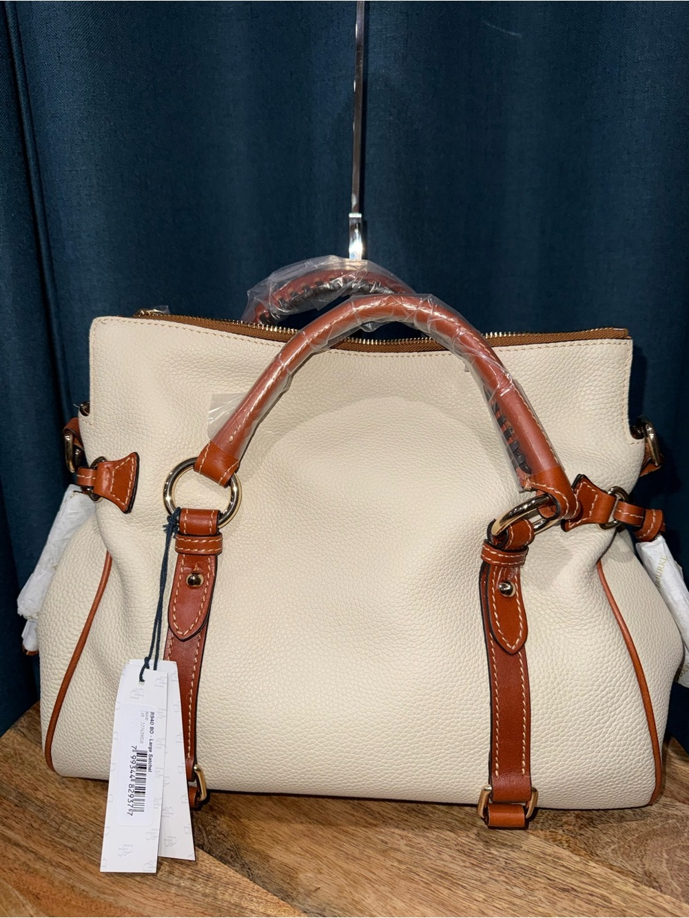 Dooney & Bourke “Bone” Cream Satchel with Brown Trim - Picture 2 of 10